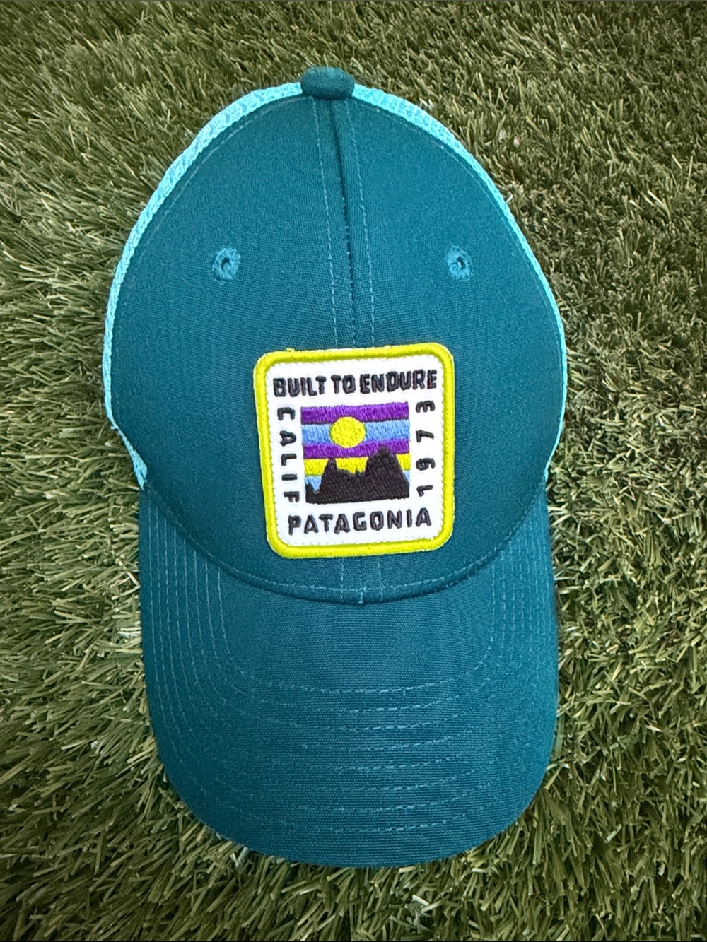 Patagonia Built To Endure 1973 Teal Blue Mesh Trucker Hat Snapback OS